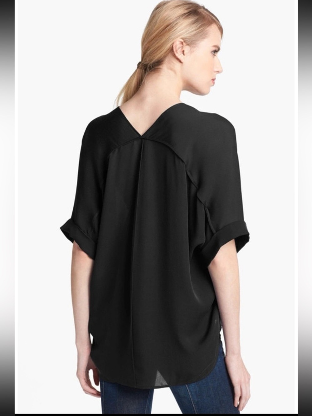 Vince high low v neck Sheer black Silk Blouse